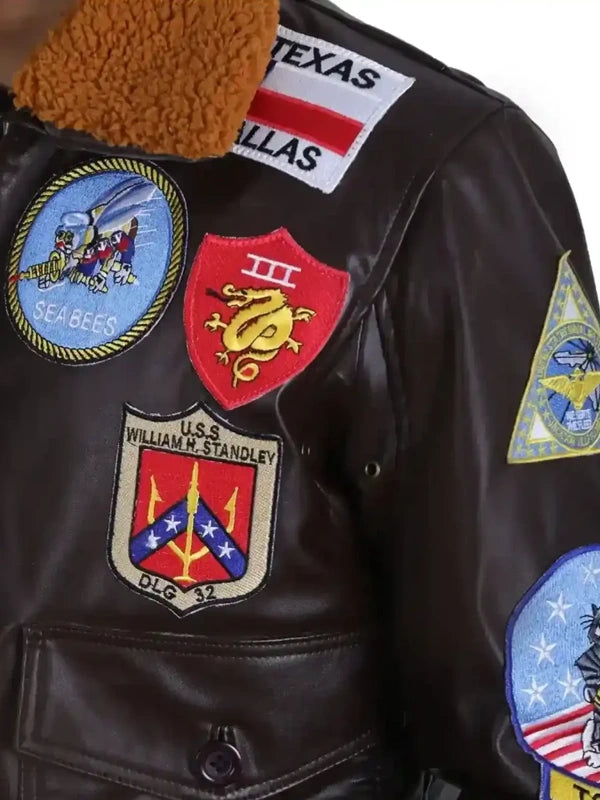 Embroidered Patch Leather Jacket Tom Cruise Top Gun
