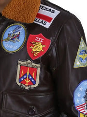 Embroidered Patch Leather Jacket Tom Cruise Top Gun