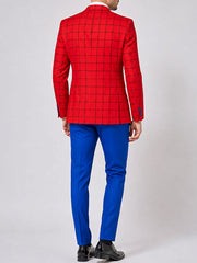 Inspired Tom Holland Spider-Man red windowpane blazer blue pant back view studio