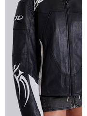 Adults tribal leather jacket sleeve pocket detail