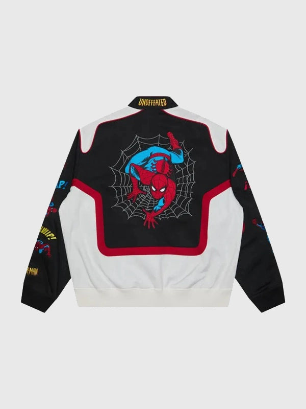 Undefeated Spider-Man varsity jacket back embroidered graphic display