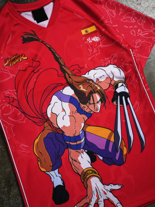 Vega Street Fighter jersey front print close up detail