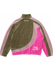 Supreme X Umbro velour track jacket in olive and pink back view