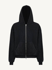 WATC Studio inspired vintage black ultra heavy zip hoodie front view flat lay