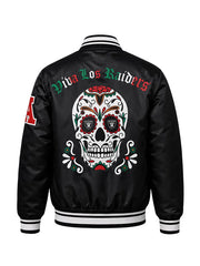 Viva Los Raiders sugar skull varsity jacket back view graphic close up