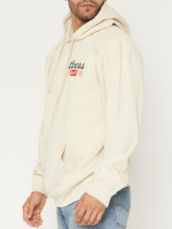 Coors Banquet Rodeo cream hoodie side view hood up