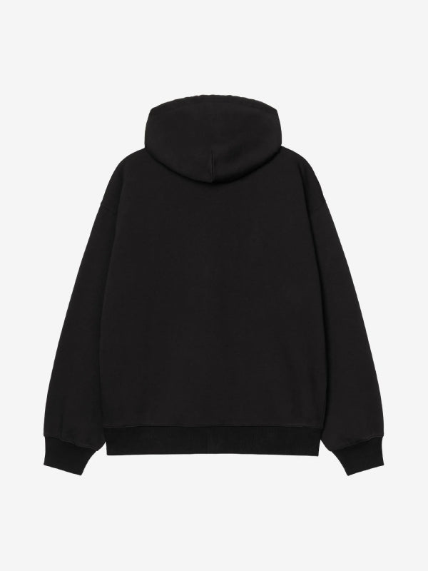 Back view, flat lay, plain Black hoodie with drawstring hood