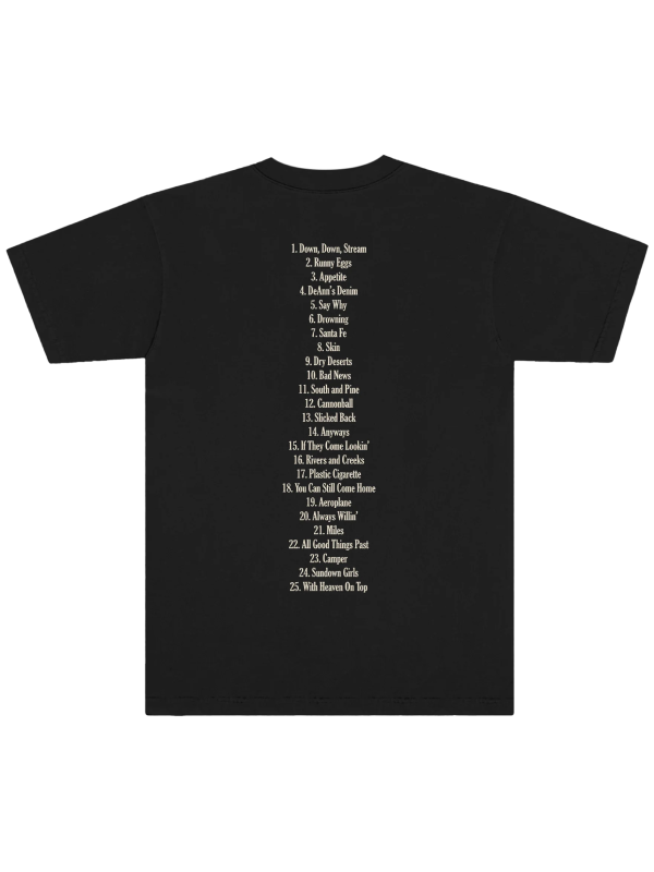 Black With Heaven On Top graphic Tee featuring a numbered album tracklist printed on the back.
