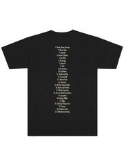 Black With Heaven On Top graphic Tee featuring a numbered album tracklist printed on the back.