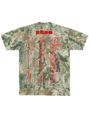 Woodland camo With Heaven On Top T-shirt featuring a red 2026 tour graphic and detailed tour dates on the back.
