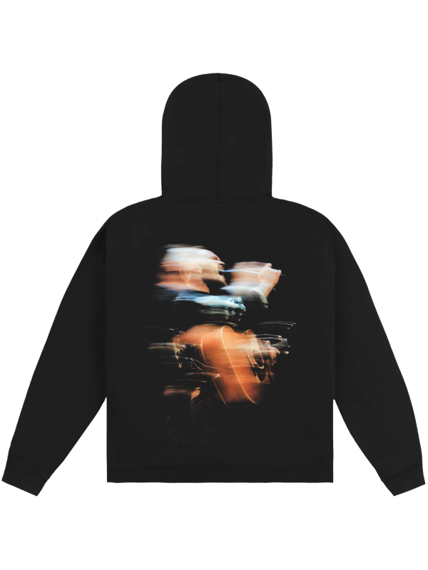 Black With Heaven On Top Tour hoodie featuring a large blurred concert performance graphic on the back.