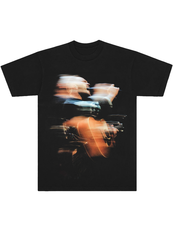 Black With Heaven On Tour graphic T-shirt featuring a motion-blur concert performance design on the front.
