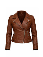 Womens Tan Brown Biker Leather Jacket