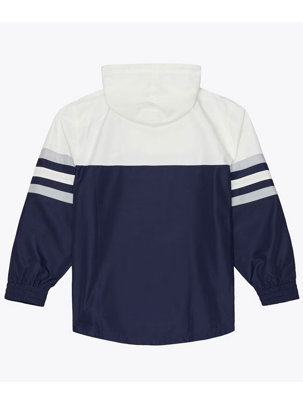 New York Yankees navy head coach anorak hoodie windbreaker front view flat lay