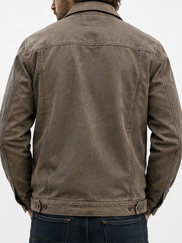 Yellowstone Marshals Kayce Dutton brown leather jacket back view product shot
